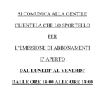 AVVISO SPORTELLO ABBONAMENTI