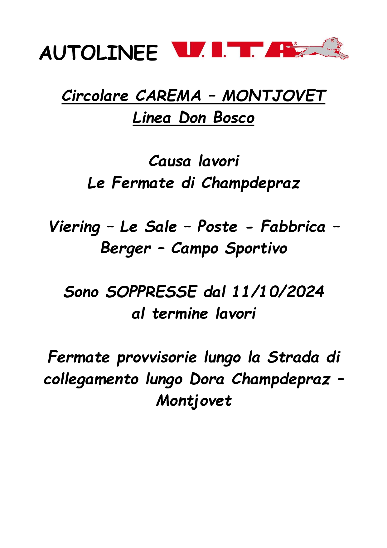 AVVISO VARIAZIONE CHAMPDEPRAZ